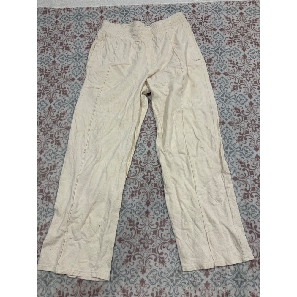 Weekday Ken Jersey Trackpants Cream Off White Wide Leg Seam Detail Mens Medium